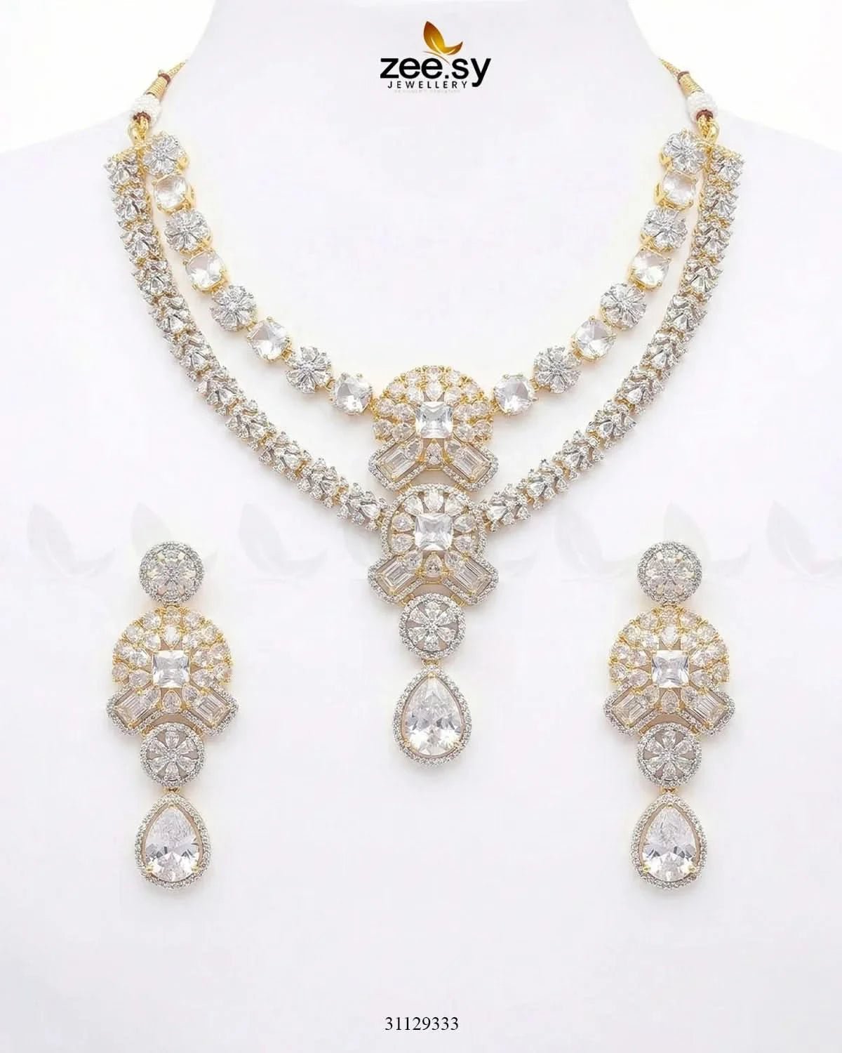Blush Bold Diamond Necklace Set Golden Necklace Sets - Zeesy Jewellery Pakistan | Premium Artificial & Imitation Jewellery