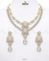 Blush Bold Diamond Necklace Set Golden Necklace Sets - Zeesy Jewellery Pakistan | Premium Artificial & Imitation Jewellery