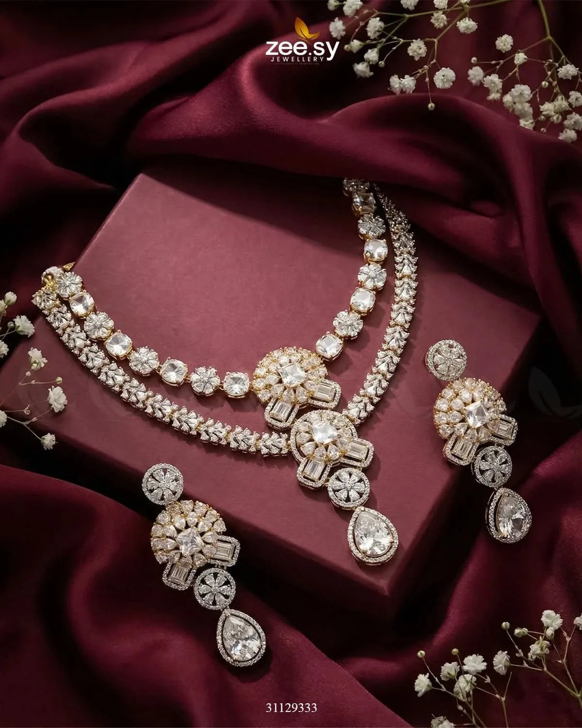 Blush Bold Diamond Necklace Set Necklace Sets - Zeesy Jewellery Pakistan | Premium Artificial & Imitation Jewellery