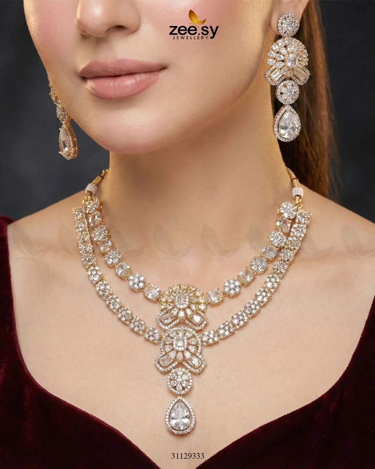 Blush Bold Diamond Necklace Set Necklace Sets - Zeesy Jewellery Pakistan | Premium Artificial & Imitation Jewellery