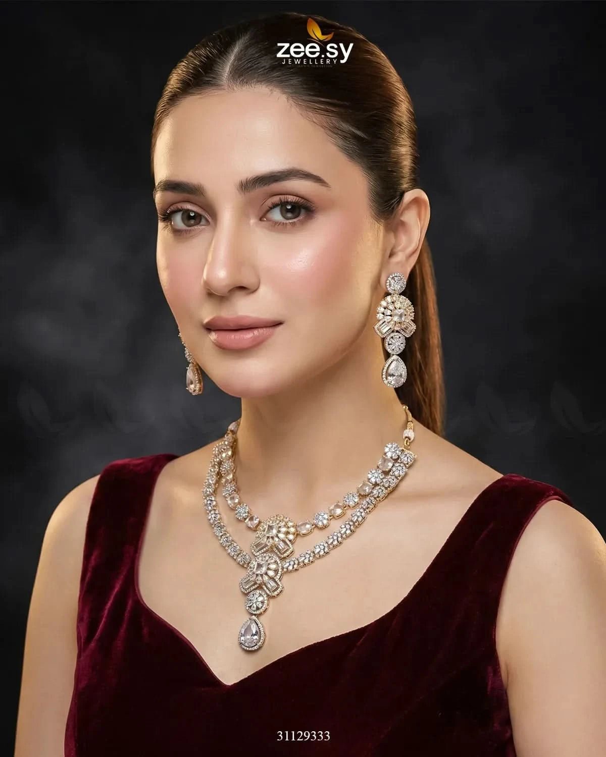 Blush Bold Diamond Necklace Set Necklace Sets - Zeesy Jewellery Pakistan | Premium Artificial & Imitation Jewellery