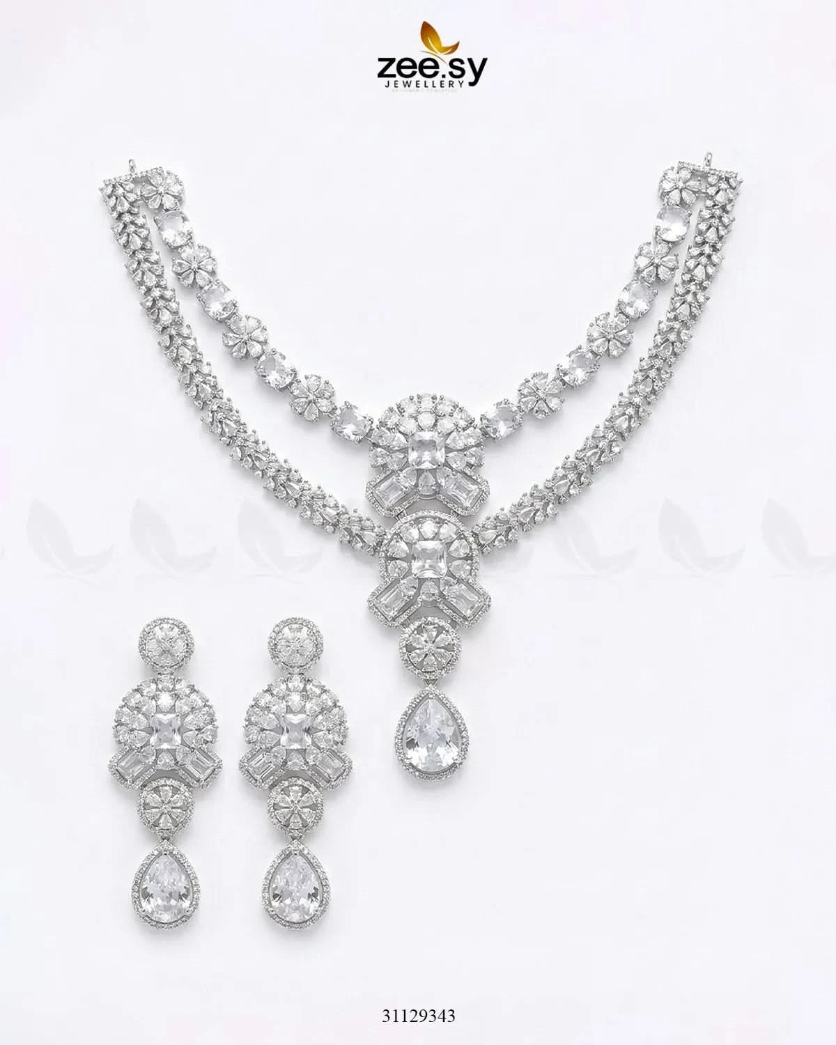 Blush Bold Diamond Necklace Set Silver Necklace Sets - Zeesy Jewellery Pakistan | Premium Artificial & Imitation Jewellery