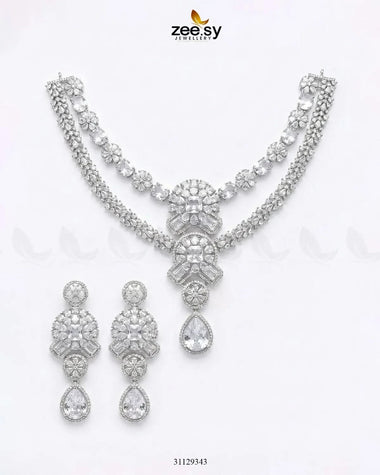 Blush Bold Diamond Necklace Set Silver Necklace Sets - Zeesy Jewellery Pakistan | Premium Artificial & Imitation Jewellery
