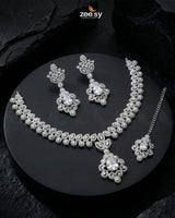 Silver Crystal Pave Necklace Set Necklace Sets - Zeesy Jewellery Pakistan | Premium Artificial & Imitation Jewellery