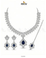 Silver Crystal Pave Necklace Set Silver Blue Necklace Sets - Zeesy Jewellery Pakistan | Premium Artificial & Imitation Jewellery