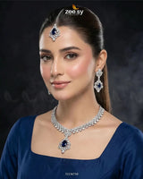 Silver Crystal Pave Necklace Set Necklace Sets - Zeesy Jewellery Pakistan | Premium Artificial & Imitation Jewellery
