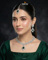 Silver Crystal Pave Necklace Set Necklace Sets - Zeesy Jewellery Pakistan | Premium Artificial & Imitation Jewellery