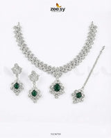 Silver Crystal Pave Necklace Set Silver Green Necklace Sets - Zeesy Jewellery Pakistan | Premium Artificial & Imitation Jewellery