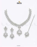 Silver Crystal Pave Necklace Set Silver White Necklace Sets - Zeesy Jewellery Pakistan | Premium Artificial & Imitation Jewellery
