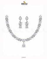 Silver Gilded Statement Necklace Set Silver White Necklace Sets - Zeesy Jewellery Pakistan | Premium Artificial & Imitation Jewellery