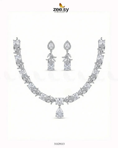 Silver Gilded Statement Necklace Set Silver White Necklace Sets - Zeesy Jewellery Pakistan | Premium Artificial & Imitation Jewellery
