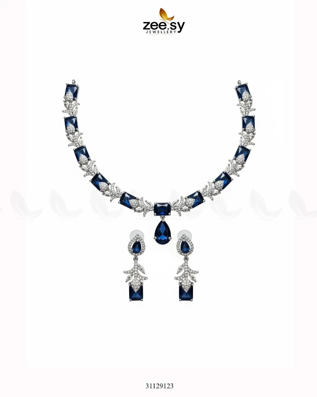 Silver Gilded Statement Necklace Set Silver Blue Necklace Sets - Zeesy Jewellery Pakistan | Premium Artificial & Imitation Jewellery