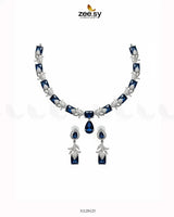 Silver Gilded Statement Necklace Set Silver Blue Necklace Sets - Zeesy Jewellery Pakistan | Premium Artificial & Imitation Jewellery