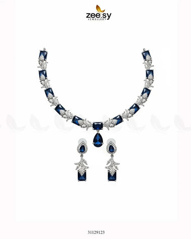 Silver Gilded Statement Necklace Set Silver Blue Necklace Sets - Zeesy Jewellery Pakistan | Premium Artificial & Imitation Jewellery