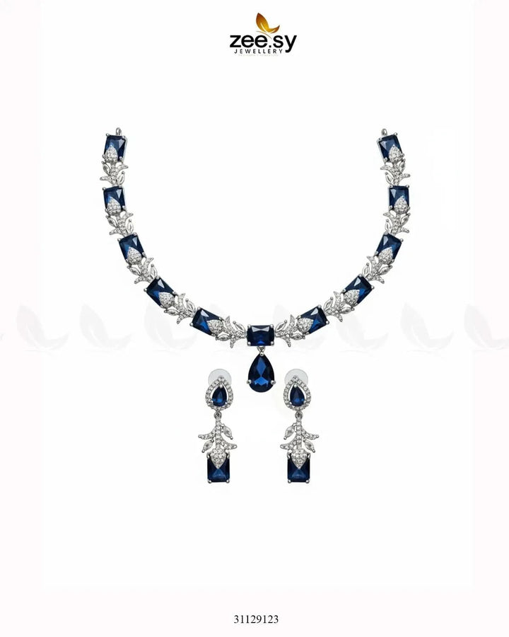 Silver Gilded Statement Necklace Set Silver Blue Necklace Sets - Zeesy Jewellery Pakistan | Premium Artificial & Imitation Jewellery