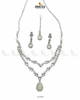 Interlock Traditional Necklace Set Silver Mint Green Necklace Sets - Zeesy Jewellery Pakistan | Premium Artificial & Imitation Jewellery