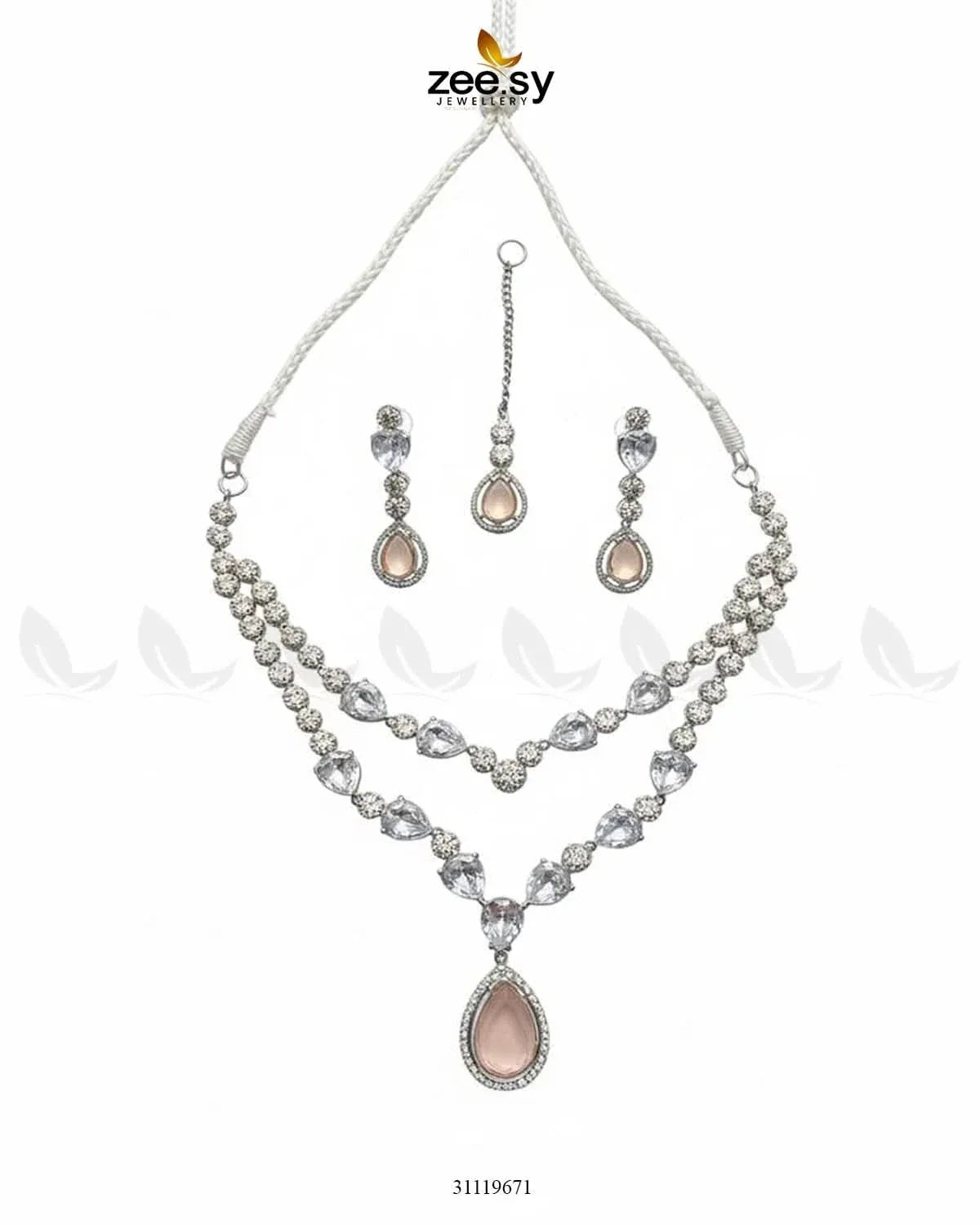 Interlock Traditional Necklace Set Silver Champagne Necklace Sets - Zeesy Jewellery Pakistan | Premium Artificial & Imitation Jewellery