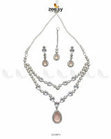 Interlock Traditional Necklace Set Silver Champagne Necklace Sets - Zeesy Jewellery Pakistan | Premium Artificial & Imitation Jewellery