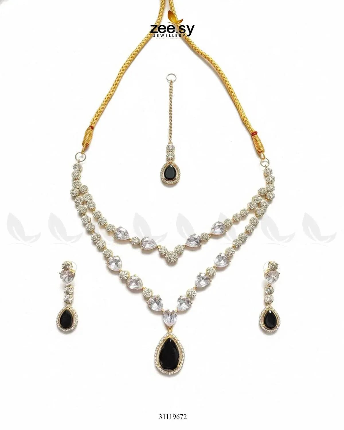 Interlock Traditional Necklace Set Golden Black Necklace Sets - Zeesy Jewellery Pakistan | Premium Artificial & Imitation Jewellery