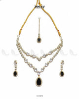 Interlock Traditional Necklace Set Golden Black Necklace Sets - Zeesy Jewellery Pakistan | Premium Artificial & Imitation Jewellery