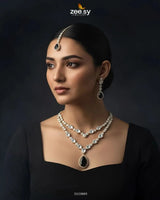 Interlock Traditional Necklace Set Silver Black Necklace Sets - Zeesy Jewellery Pakistan | Premium Artificial & Imitation Jewellery