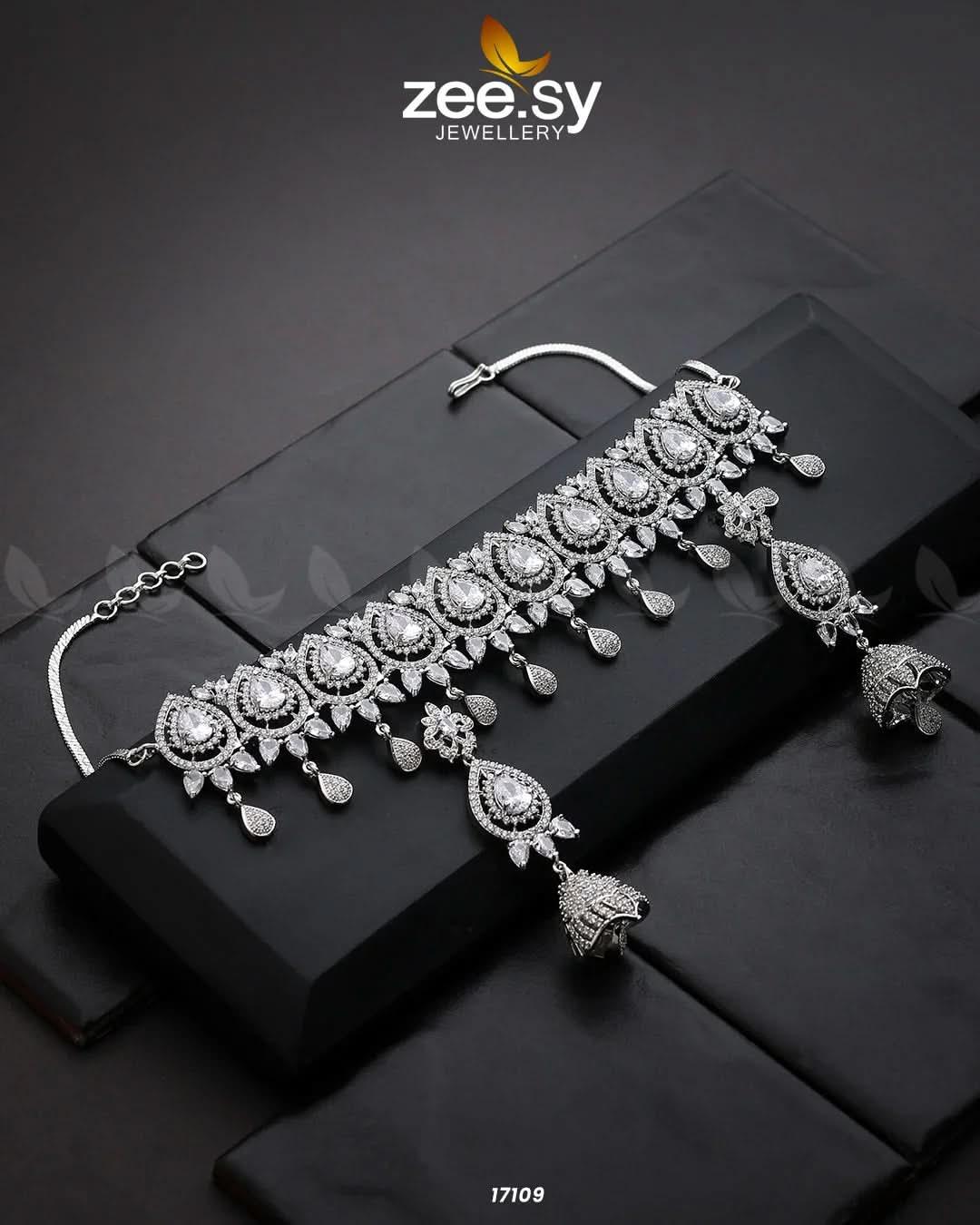Kohinoor Necklace Silver White Necklace Sets - Zeesy Jewellery Pakistan | Premium Artificial & Imitation Jewellery