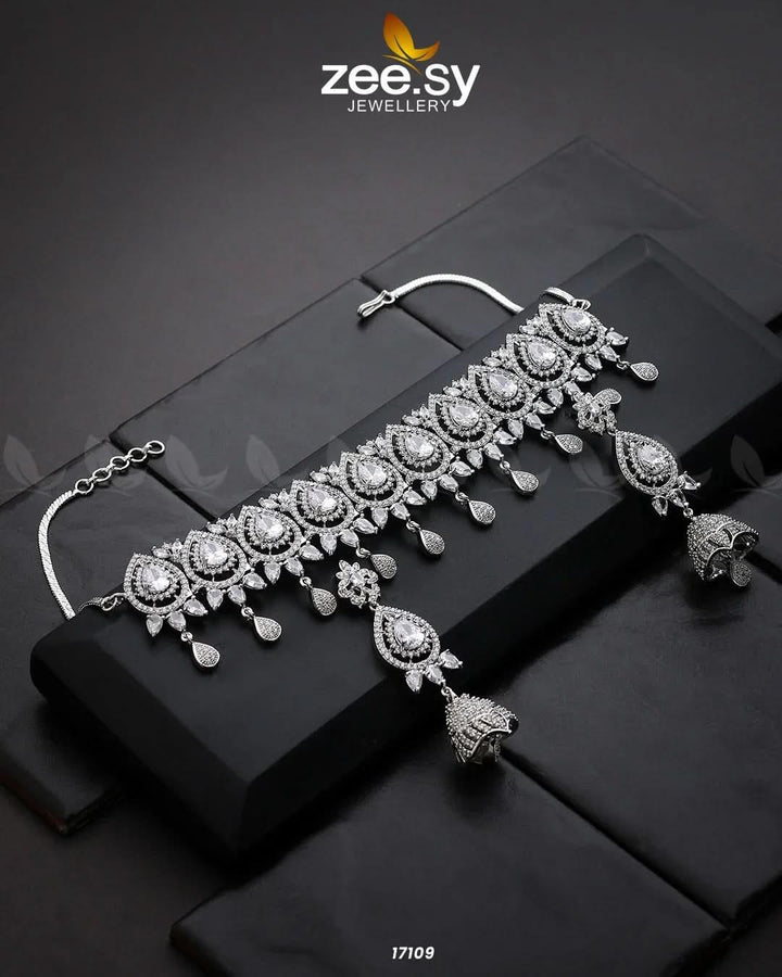 Kohinoor Necklace Silver White Necklace Sets - Zeesy Jewellery Pakistan | Premium Artificial & Imitation Jewellery