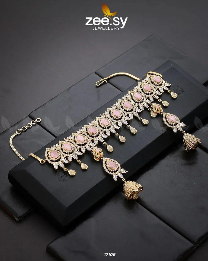 Kohinoor Necklace Golden Mint Pink Necklace Sets - Zeesy Jewellery Pakistan | Premium Artificial & Imitation Jewellery