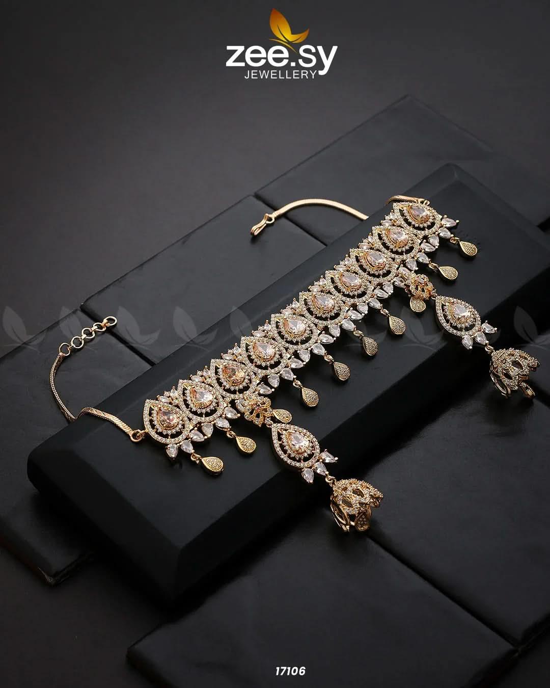 Kohinoor Necklace Golden Champange Necklace Sets - Zeesy Jewellery Pakistan | Premium Artificial & Imitation Jewellery