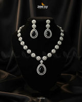 Elegant Heart Cluster Necklace Set Silver Black Necklace Sets - Zeesy Jewellery Pakistan | Premium Artificial & Imitation Jewellery