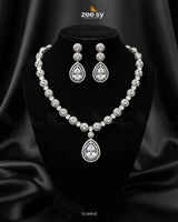 Elegant Heart Cluster Necklace Set Silver White Necklace Sets - Zeesy Jewellery Pakistan | Premium Artificial & Imitation Jewellery