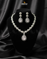 Elegant Heart Cluster Necklace Set Silver Mint Pink Necklace Sets - Zeesy Jewellery Pakistan | Premium Artificial & Imitation Jewellery