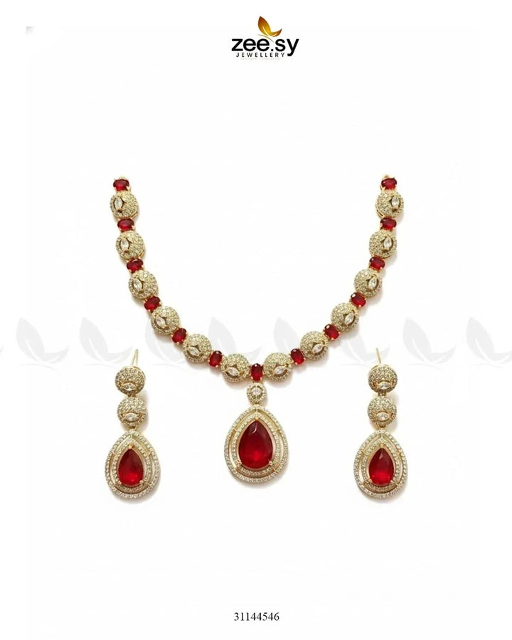 Elegant Heart Cluster Necklace Set Necklace Sets - Zeesy Jewellery Pakistan | Premium Artificial & Imitation Jewellery