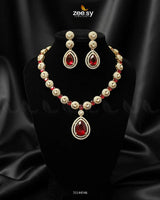 Elegant Heart Cluster Necklace Set Golden Red Necklace Sets - Zeesy Jewellery Pakistan | Premium Artificial & Imitation Jewellery
