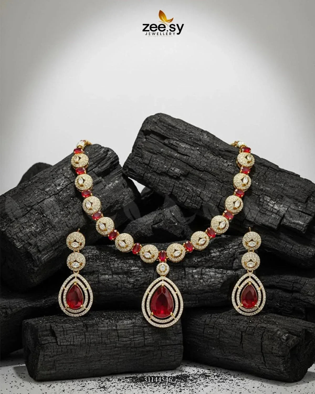 Elegant Heart Cluster Necklace Set Necklace Sets - Zeesy Jewellery Pakistan | Premium Artificial & Imitation Jewellery