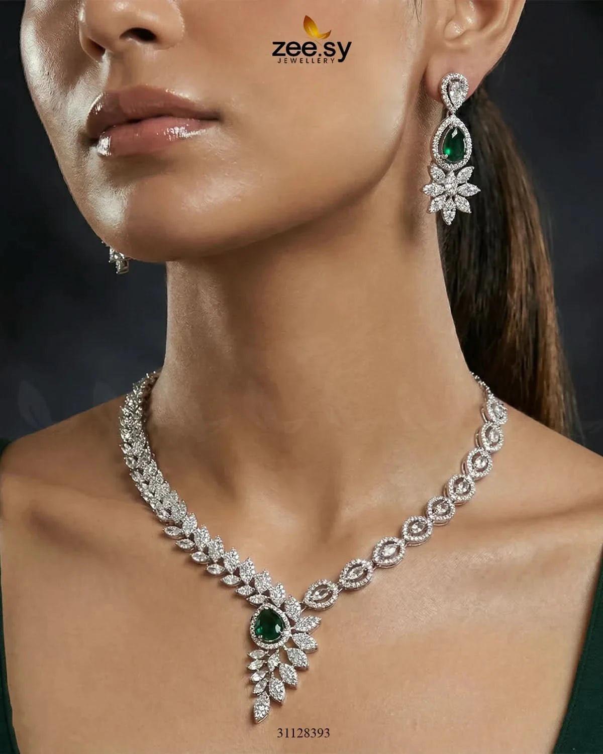 Royal Floral Zirconia Necklace Set Necklace Sets - Zeesy Jewellery Pakistan | Premium Artificial & Imitation Jewellery