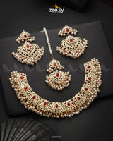 Gracious Necklace Set Golden Ruby & Pearl Necklace Sets - Zeesy Jewellery Pakistan | Premium Artificial & Imitation Jewellery