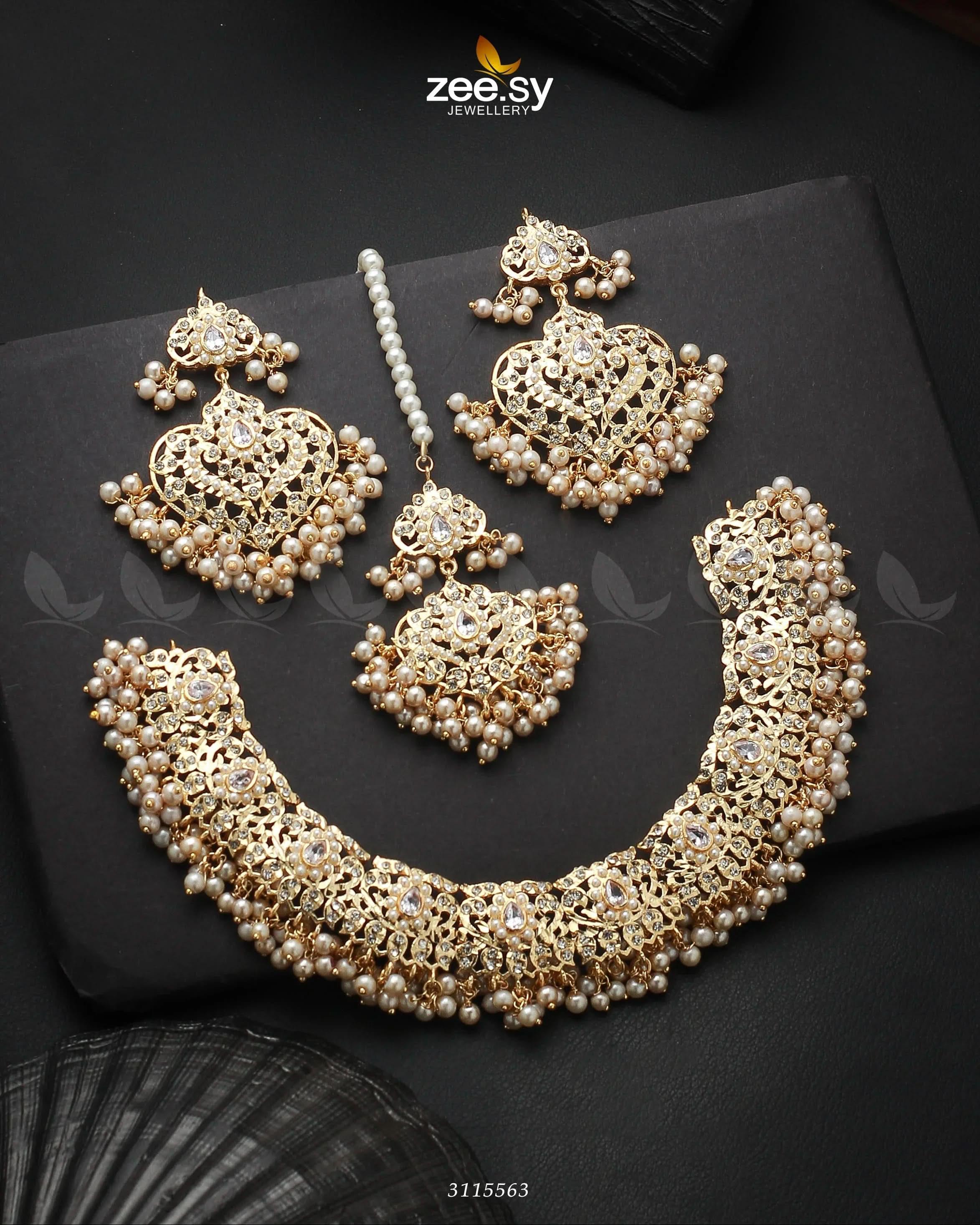 Gracious Necklace Set Golden Pearl Necklace Sets - Zeesy Jewellery Pakistan | Premium Artificial & Imitation Jewellery