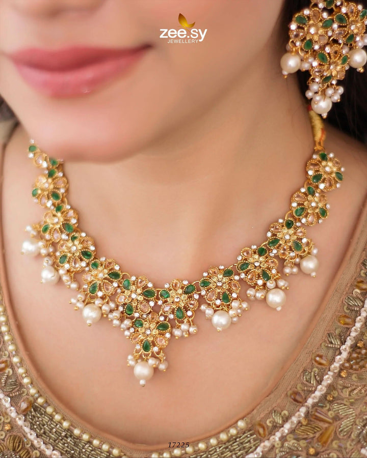 Magnolia Glimmer Necklace Green Necklace Sets - Zeesy Jewellery Pakistan | Premium Artificial & Imitation Jewellery