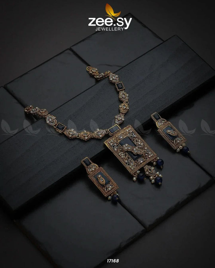 Majestic Gems Necklace Golden Blue Necklace Sets - Zeesy Jewellery Pakistan | Premium Artificial & Imitation Jewellery