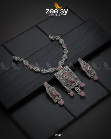 Majestic Gems Necklace Silver Pink Necklace Sets - Zeesy Jewellery Pakistan | Premium Artificial & Imitation Jewellery