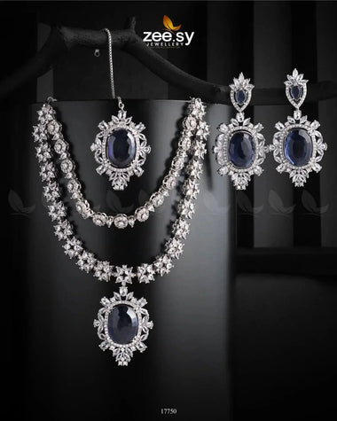 Treasure Necklace Silver Blue Necklace Sets - Zeesy Jewellery Pakistan | Premium Artificial & Imitation Jewellery