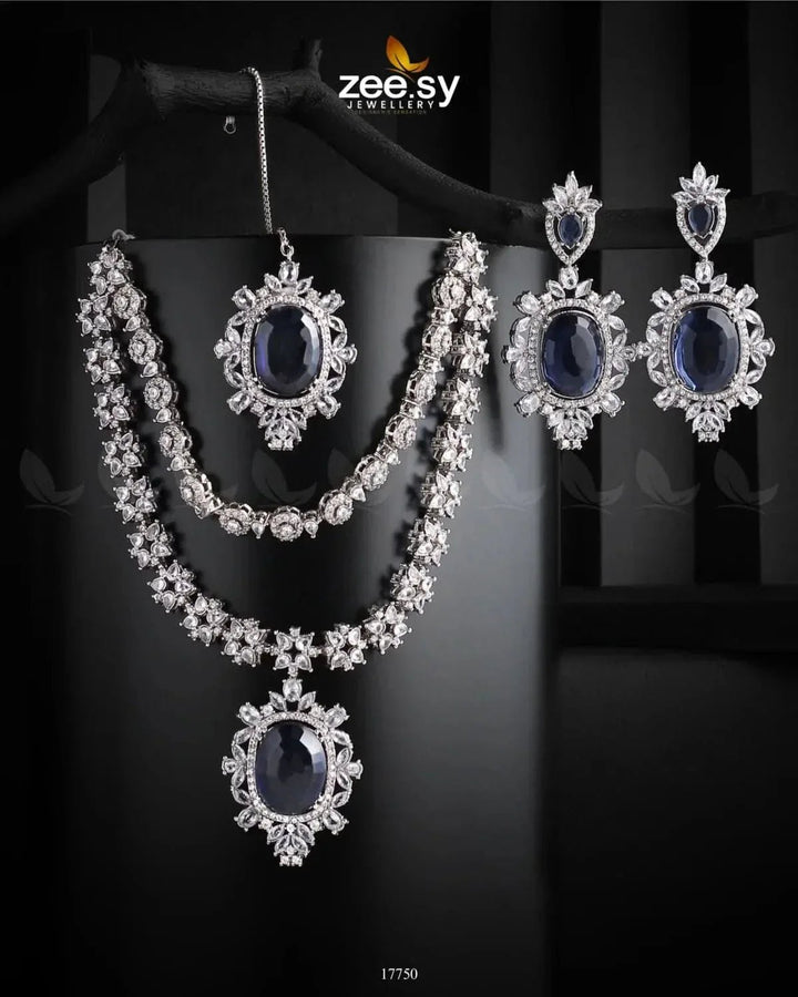Treasure Necklace Silver Blue Necklace Sets - Zeesy Jewellery Pakistan | Premium Artificial & Imitation Jewellery