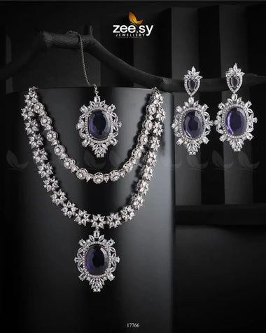 Treasure Necklace Silver Purple Necklace Sets - Zeesy Jewellery Pakistan | Premium Artificial & Imitation Jewellery