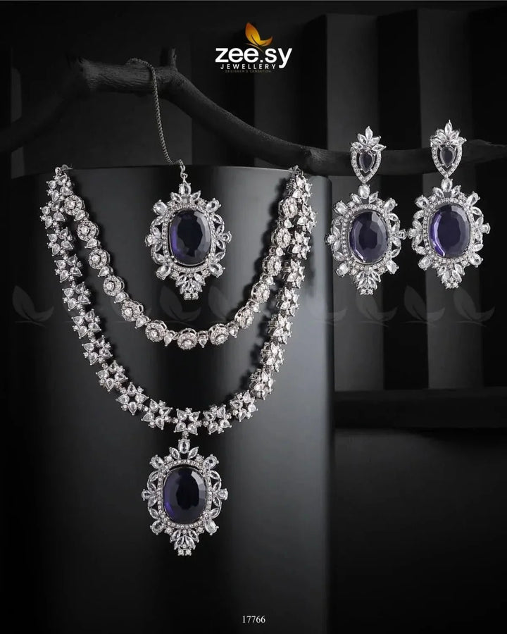 Treasure Necklace Silver Purple Necklace Sets - Zeesy Jewellery Pakistan | Premium Artificial & Imitation Jewellery