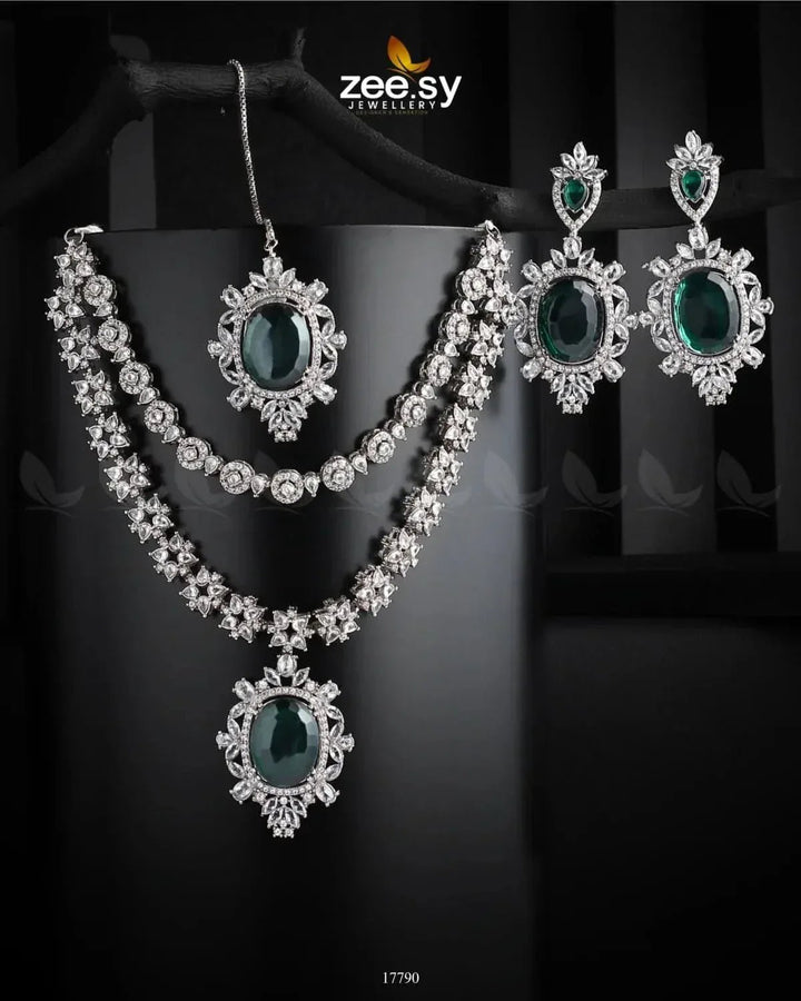 Treasure Necklace Silver Green Necklace Sets - Zeesy Jewellery Pakistan | Premium Artificial & Imitation Jewellery