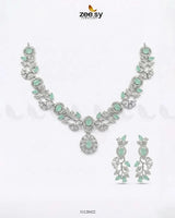 Silver Bold Stone Necklace Set Silver Mint Green Necklace Sets - Zeesy Jewellery Pakistan | Premium Artificial & Imitation Jewellery