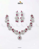 Silver Bold Stone Necklace Set Silver Ruby Necklace Sets - Zeesy Jewellery Pakistan | Premium Artificial & Imitation Jewellery