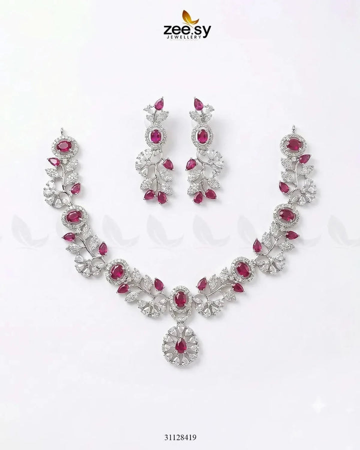 Silver Bold Stone Necklace Set Silver Ruby Necklace Sets - Zeesy Jewellery Pakistan | Premium Artificial & Imitation Jewellery