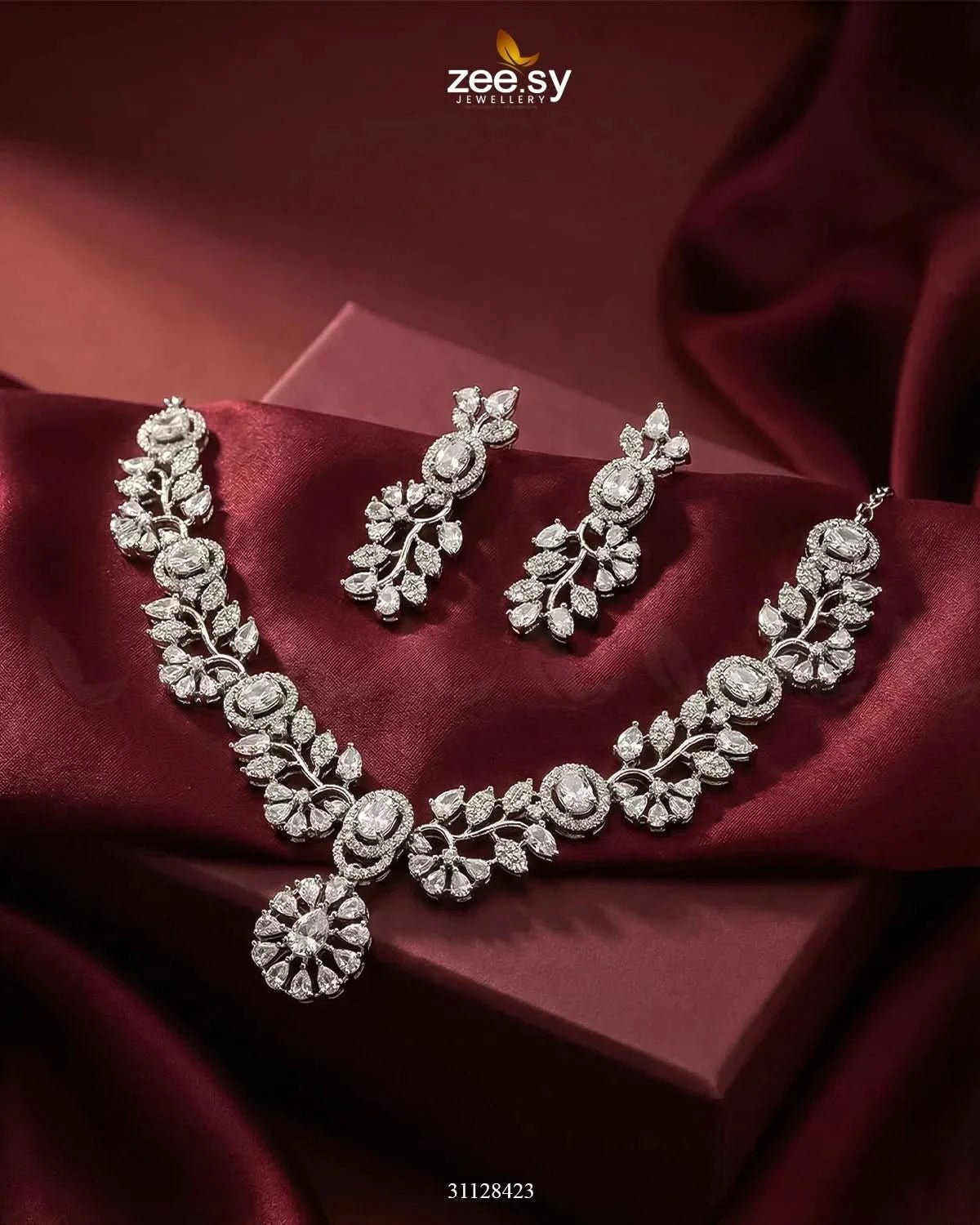 Silver Bold Stone Necklace Set Necklace Sets - Zeesy Jewellery Pakistan | Premium Artificial & Imitation Jewellery